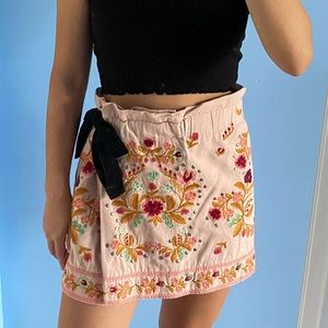 zara embroidered skort